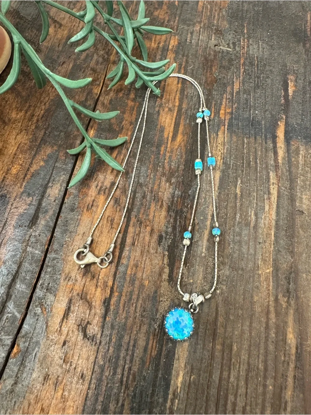 Spira Handcrafted 925 Sterling Silver Blue Opal Rope Pendant Chain